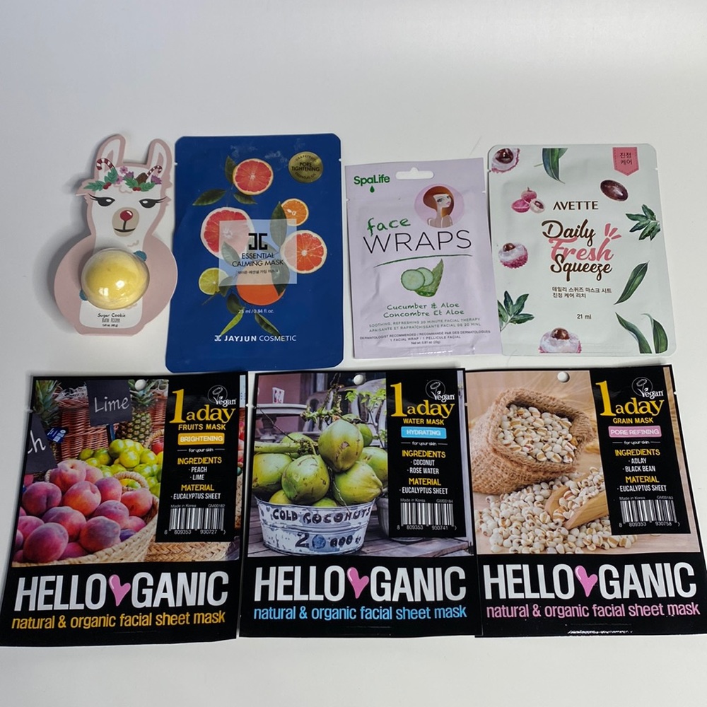 Relaxing self care kit - Six Face masks and sugar cookie bathbomb